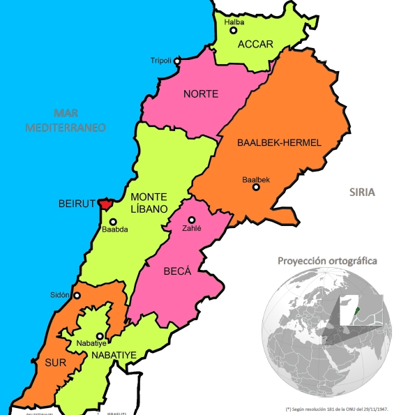 mapa del líbano